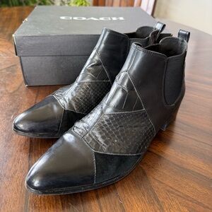Coach Black Leather Suede Snakeskin Pre-loved Ankle Boots Size 10
